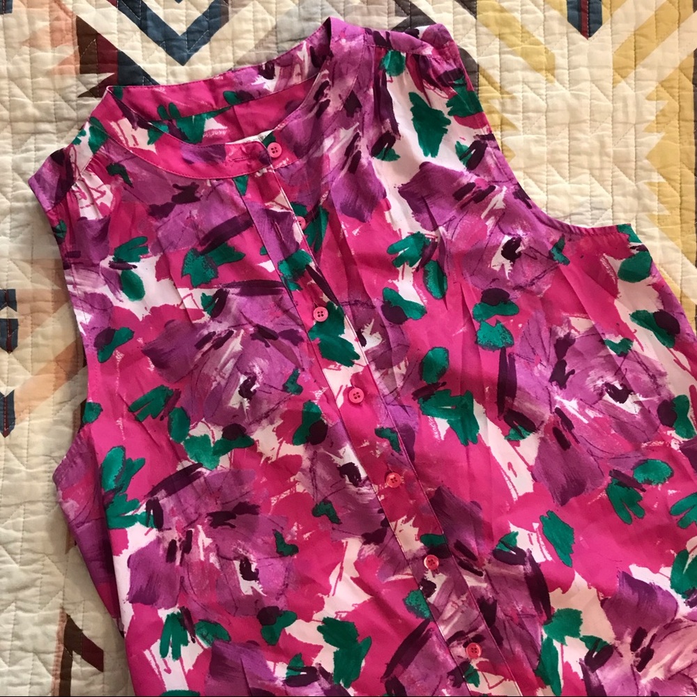 J. Crew Pink Floral Sleeveless Blouse